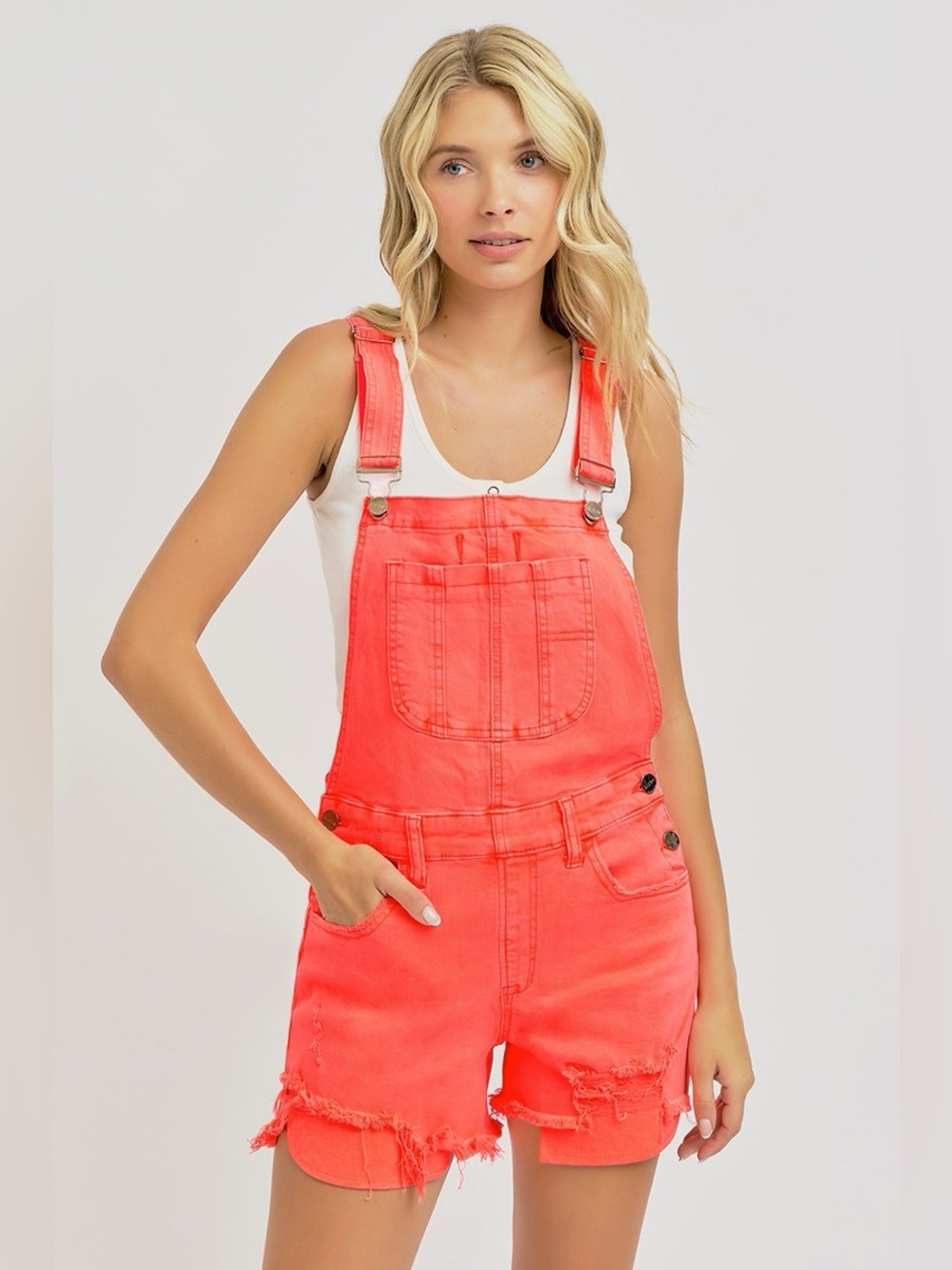 Distressed Denim Shorts Overalls - Risen - Picture 4 of 6
